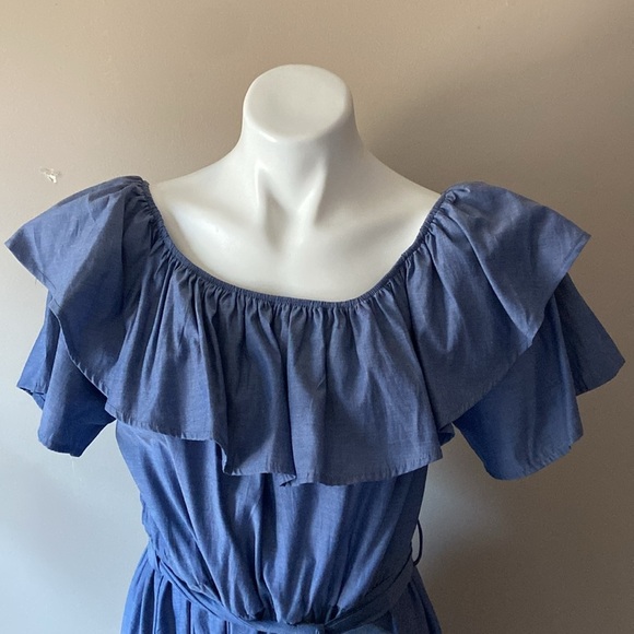 Impulsive Women’s Chambray Fit And Flare Ruffle Midi Dress Plus Size 3X - Picture 2 of 6